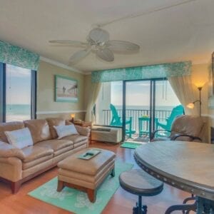 A beach suite with aqua colored touches