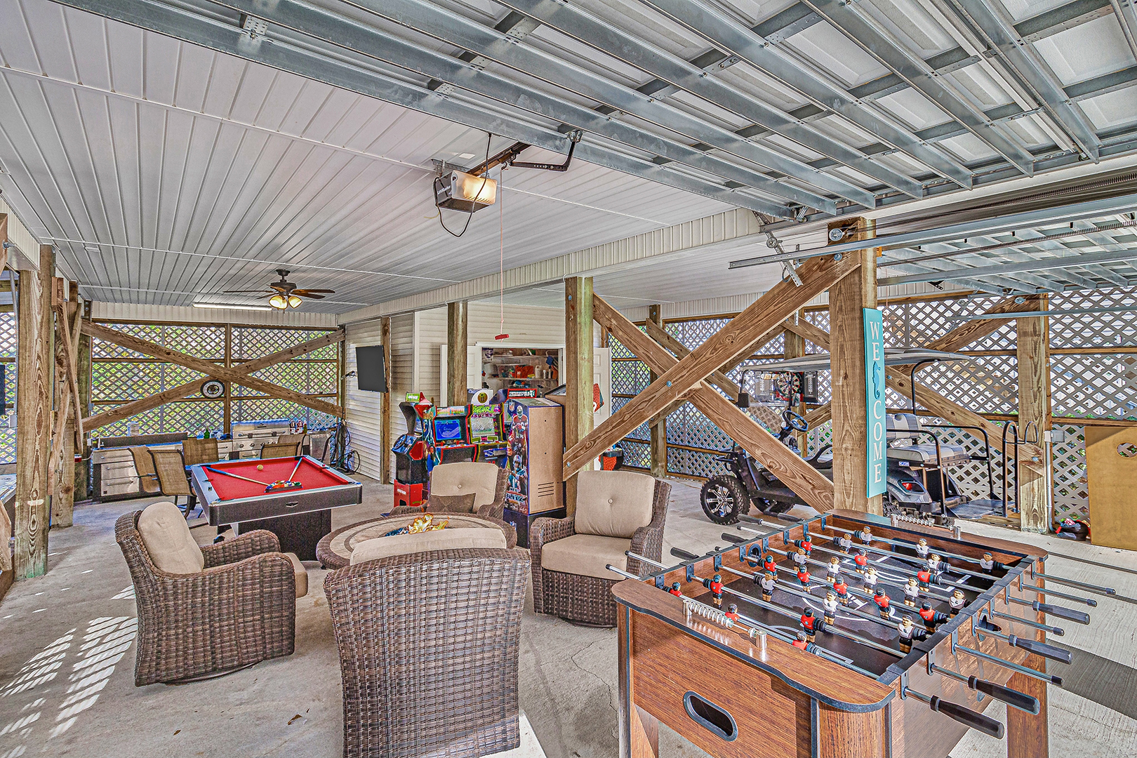 Huge room with indoor games and furniture