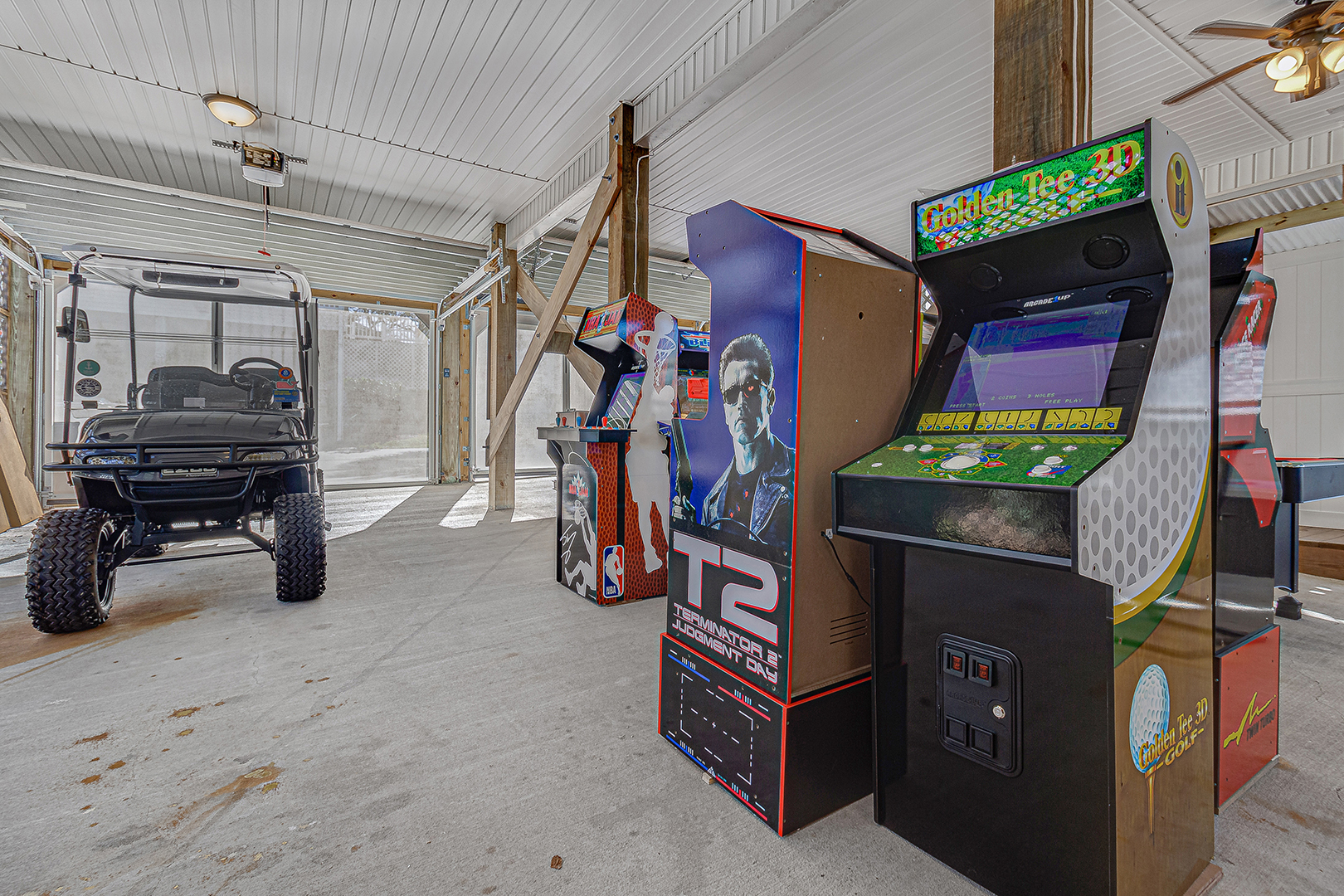 Gaming machines on a hall with a vehicle inside